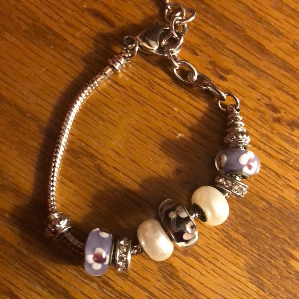 beautiful purple white and silver bracelet